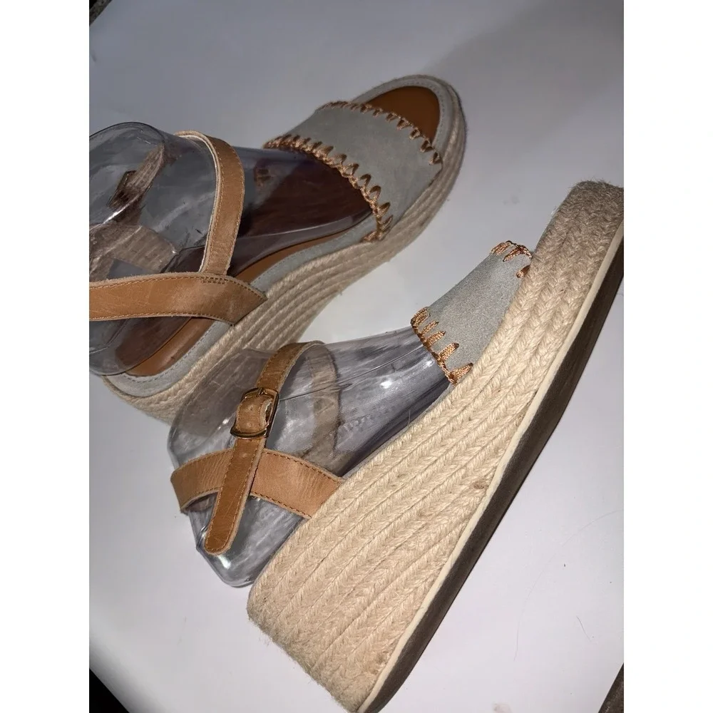 Joie Wedge Suede Espadrille Sandals Size 6.5-7- Ankle Strap